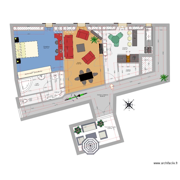 Appartement Ferrier. Plan de 19 pièces et 89 m2