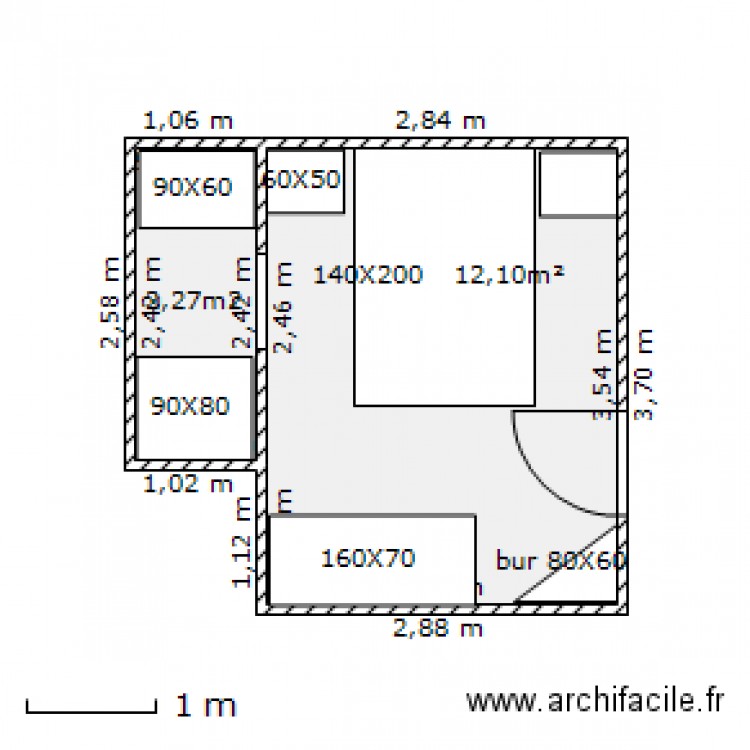 chambre/SE/WC 12,1m². Plan de 0 pièce et 0 m2