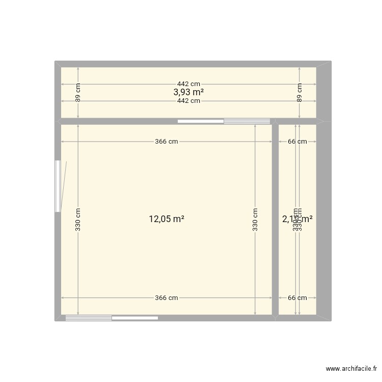 Chambre parentale . Plan de 3 pièces et 18 m2