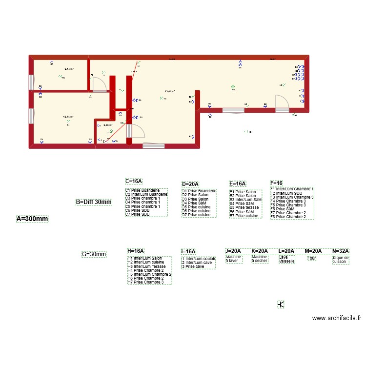 Dampremy Appartement Schema Unifilaire. Plan de 4 pièces et 66 m2