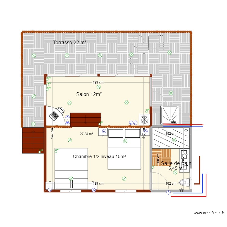 Santa Maria. Plan de 5 pièces et 58 m2