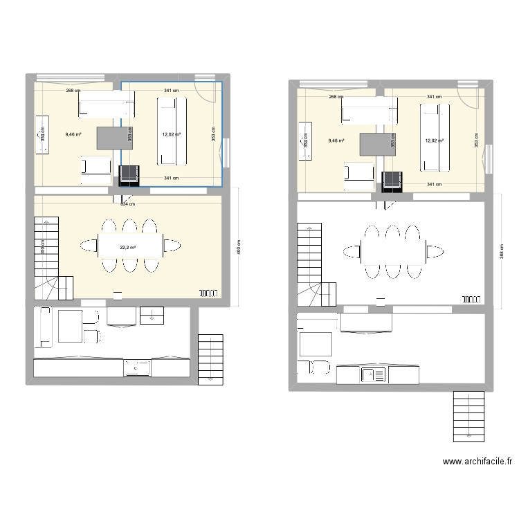 Agrandissement. Plan de 5 pièces et 65 m2