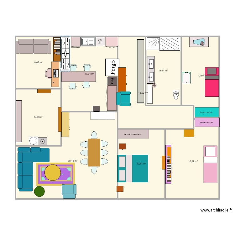 Lamaisonmeublee. Plan de 9 pièces et 135 m2