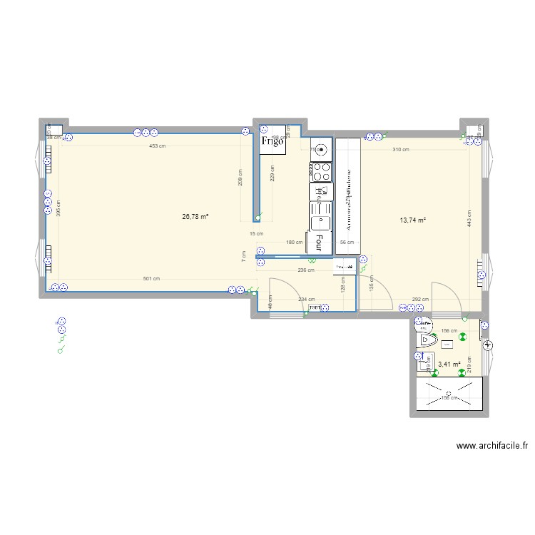 115 DAMES. Plan de 3 pièces et 44 m2