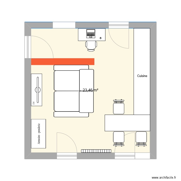 Studio Mons. Plan de 1 pièce et 23 m2