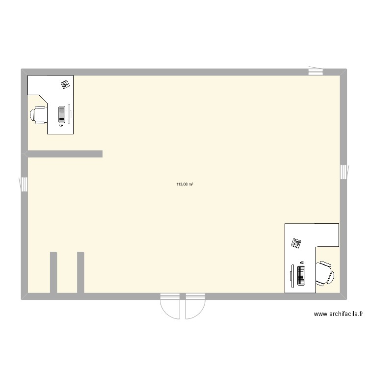 magasin. Plan de 1 pièce et 113 m2