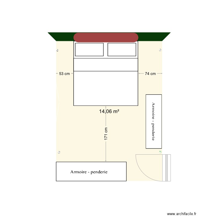 Chambre A&K. Plan de 1 pièce et 14 m2