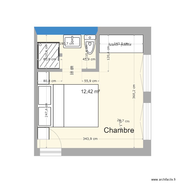 C. de Vivo -chambre 1. Plan de 1 pièce et 12 m2