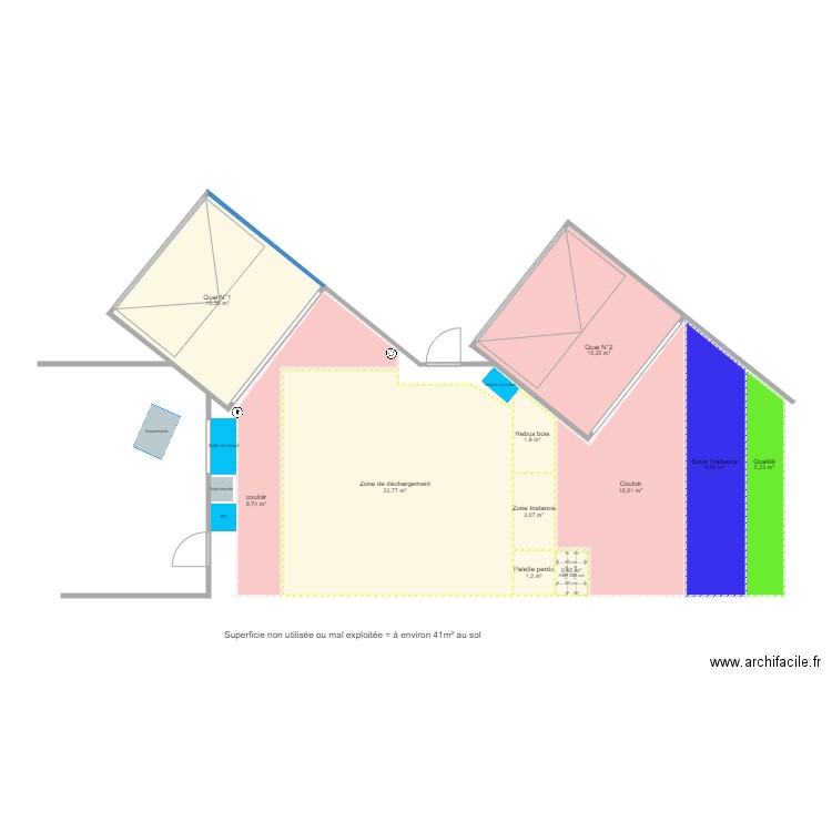 Zone réception actuelle Superficie perdu. Plan de 0 pièce et 0 m2