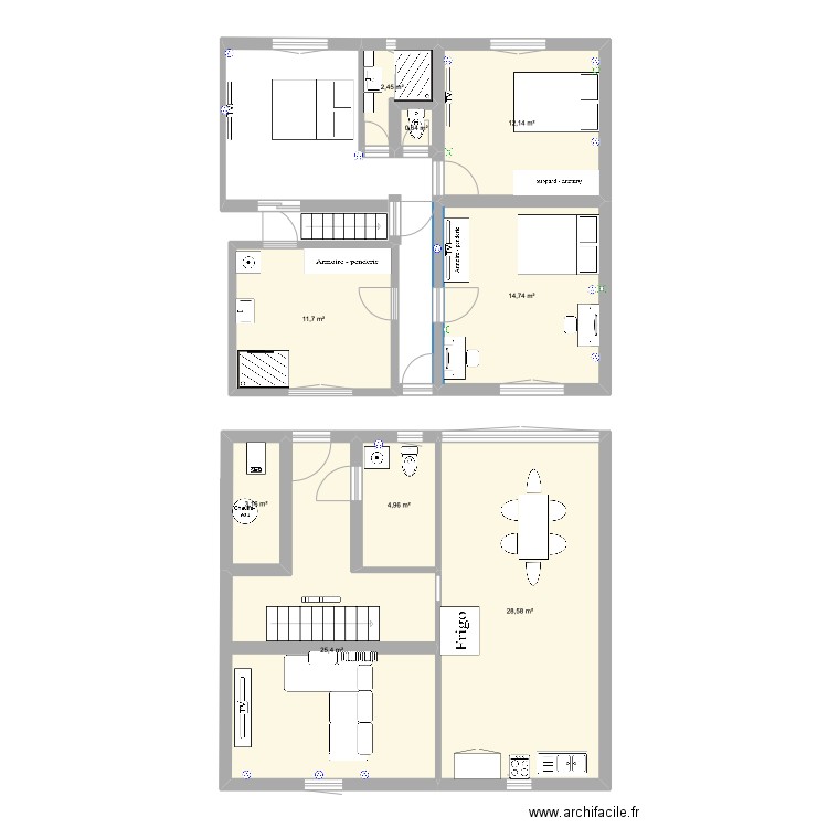 COUERON. Plan de 9 pièces et 104 m2