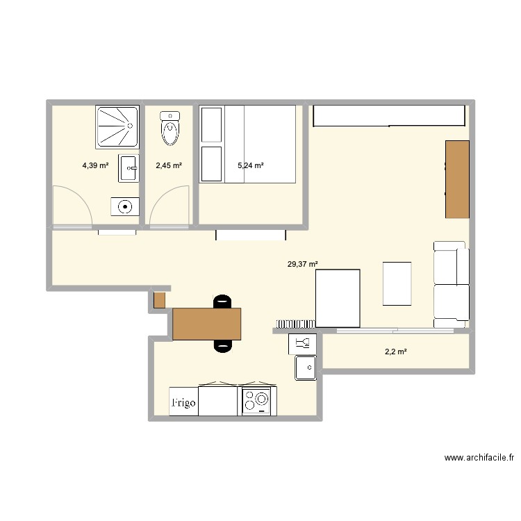 Appart Titon. Plan de 5 pièces et 44 m2