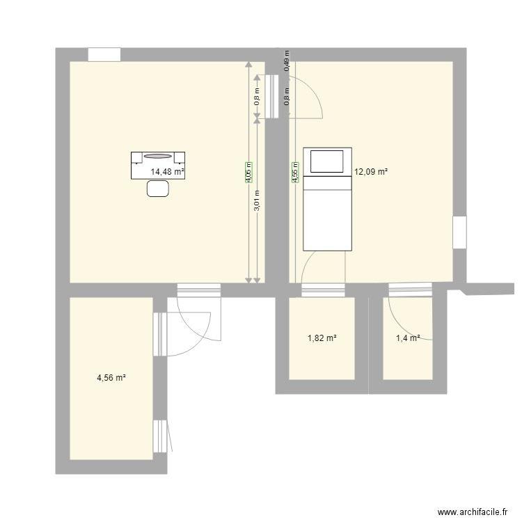 1 chambre salon. Plan de 0 pièce et 0 m2