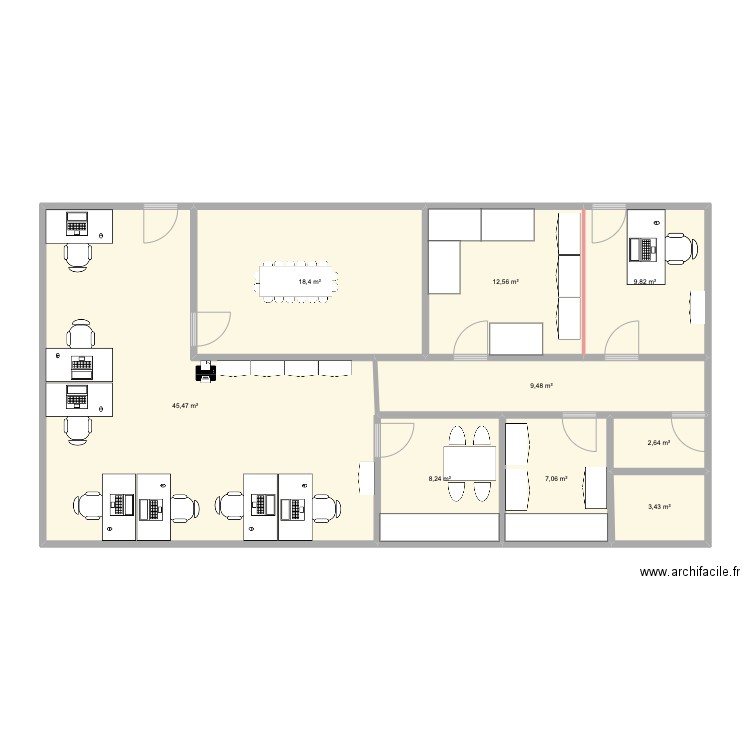 PEB. Plan de 9 pièces et 117 m2