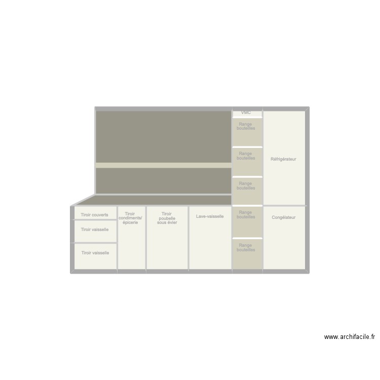 Facade cuisine. Plan de 17 pièces et 6 m2