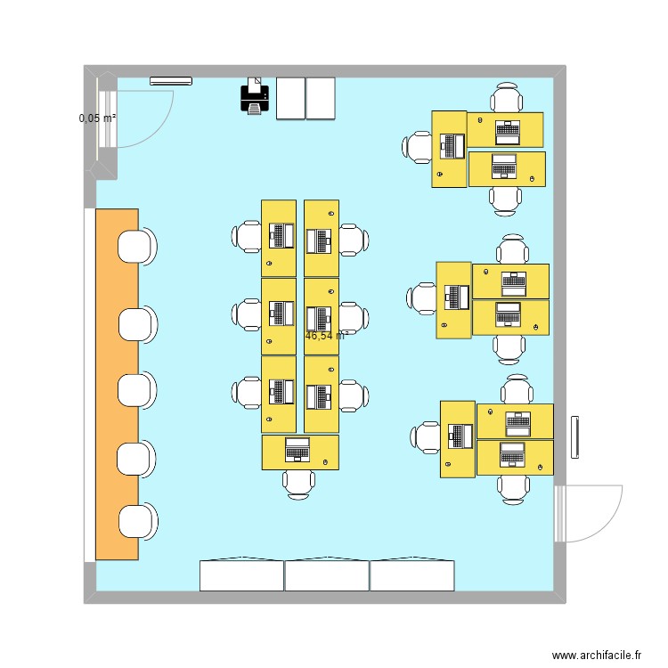 bureau partager. Plan de 2 pièces et 47 m2