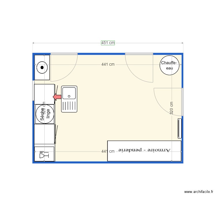 arriere cuisine. Plan de 1 pièce et 14 m2