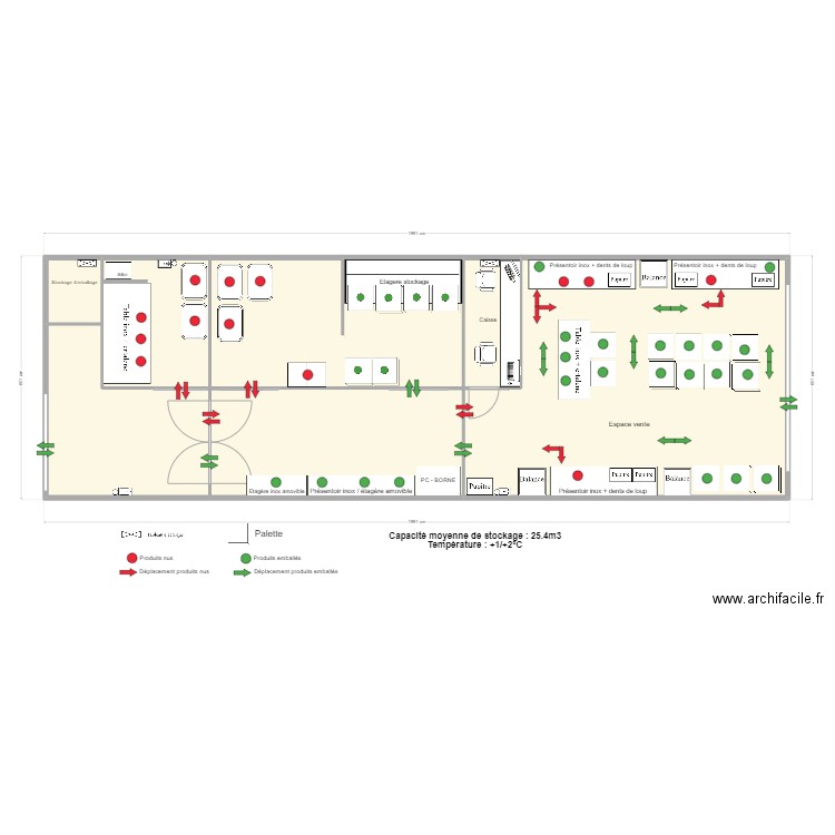 SOA produits emballés et nus. Plan de 7 pièces et 123 m2