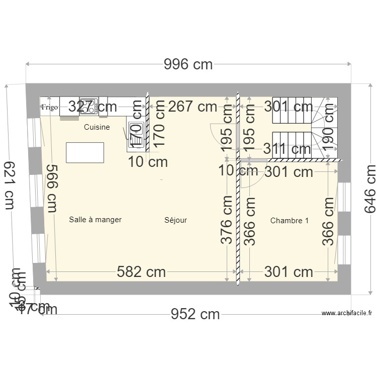 etage duplex bas  L29 option 2. Plan de 2 pièces et 50 m2