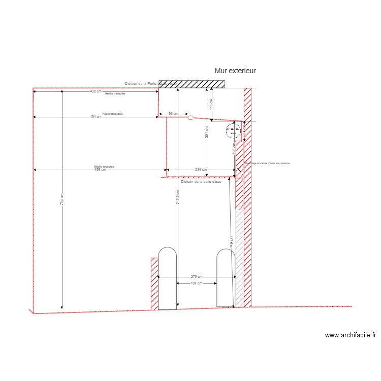 Plan RDC 1 mur et cloison. Plan de 0 pièce et 0 m2