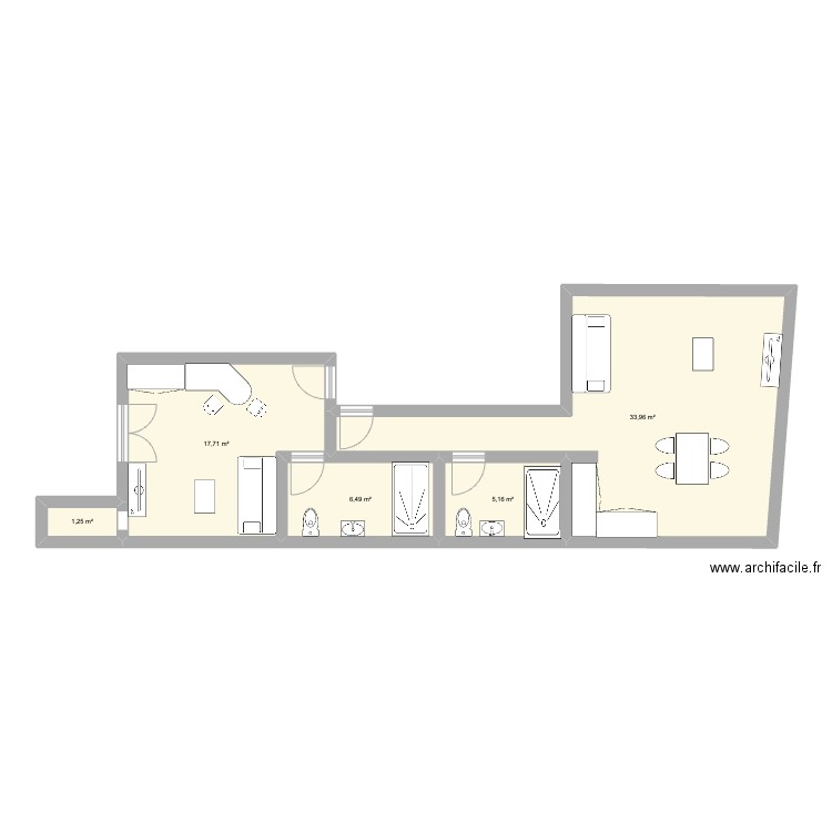 chagnot. Plan de 5 pièces et 65 m2