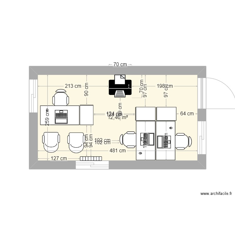 algeco. Plan de 1 pièce et 12 m2