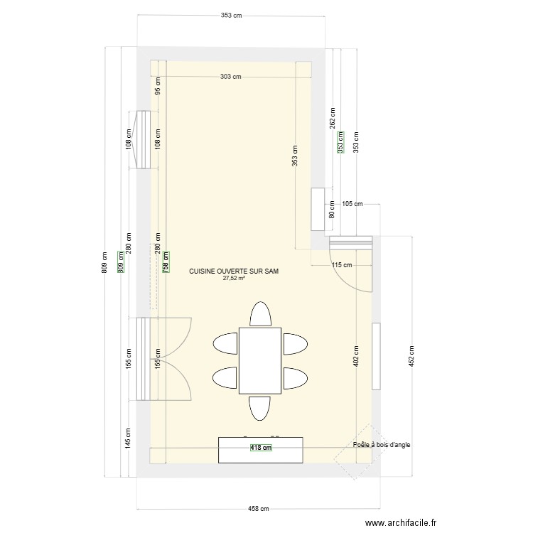 CUISINE VIERGE. Plan de 1 pièce et 28 m2