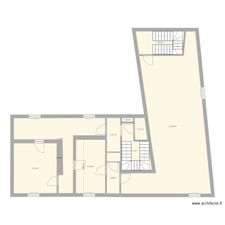 Plan existant comble CDL. Plan de 11 pièces et 128 m2