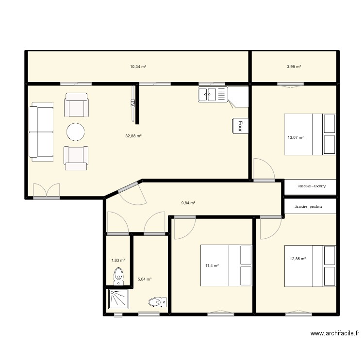 désespoir. Plan de 9 pièces et 101 m2