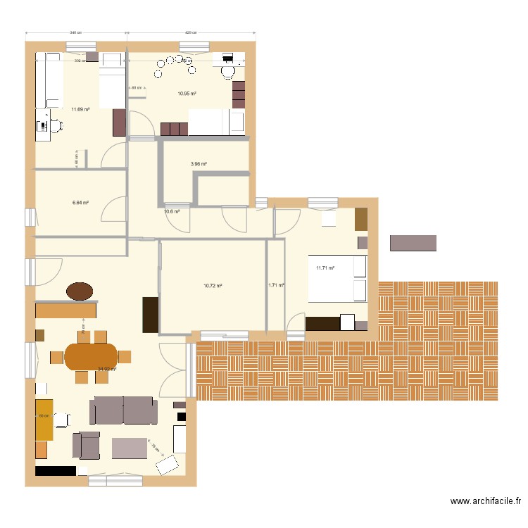 Maison en T v01. Plan de 0 pièce et 0 m2