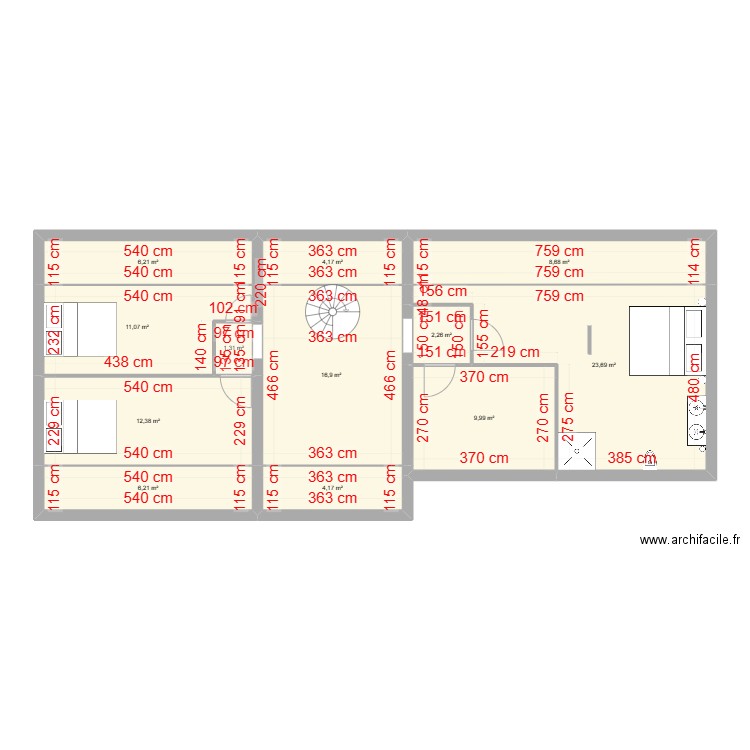 etage vc 2. Plan de 12 pièces et 107 m2