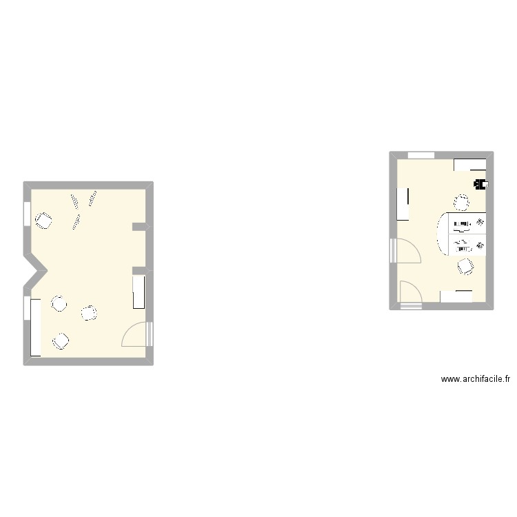 Vaguemestre. Plan de 2 pièces et 43 m2