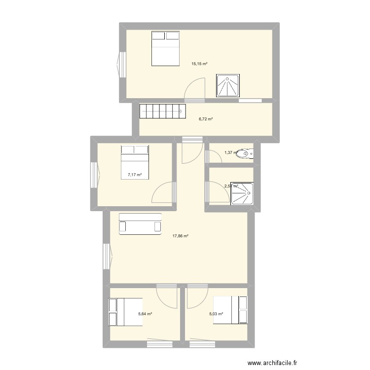 1er maison mesnil. Plan de 8 pièces et 62 m2