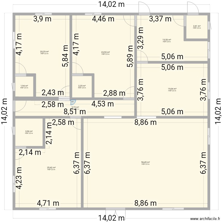 plan de 3 chambres salon avec salle à manger et cuisine . Plan de 11 pièces et 179 m2