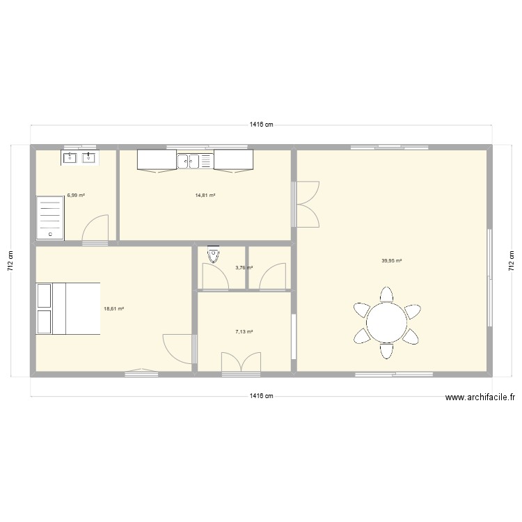 sable. Plan de 6 pièces et 91 m2