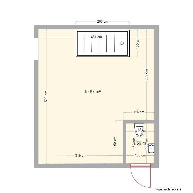 1 SDB 2. Plan de 2 pièces et 21 m2