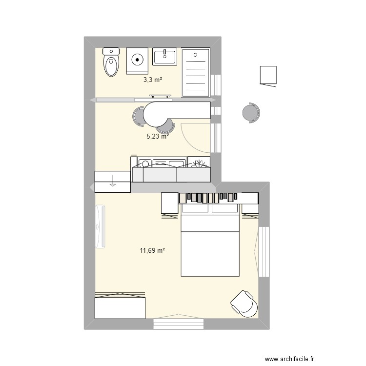 STUDIO TOUR PISCINE. Plan de 3 pièces et 20 m2