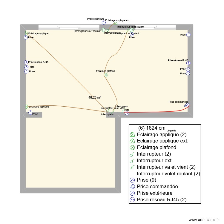 Plan implantation elec (2). Plan de 1 pièce et 48 m2