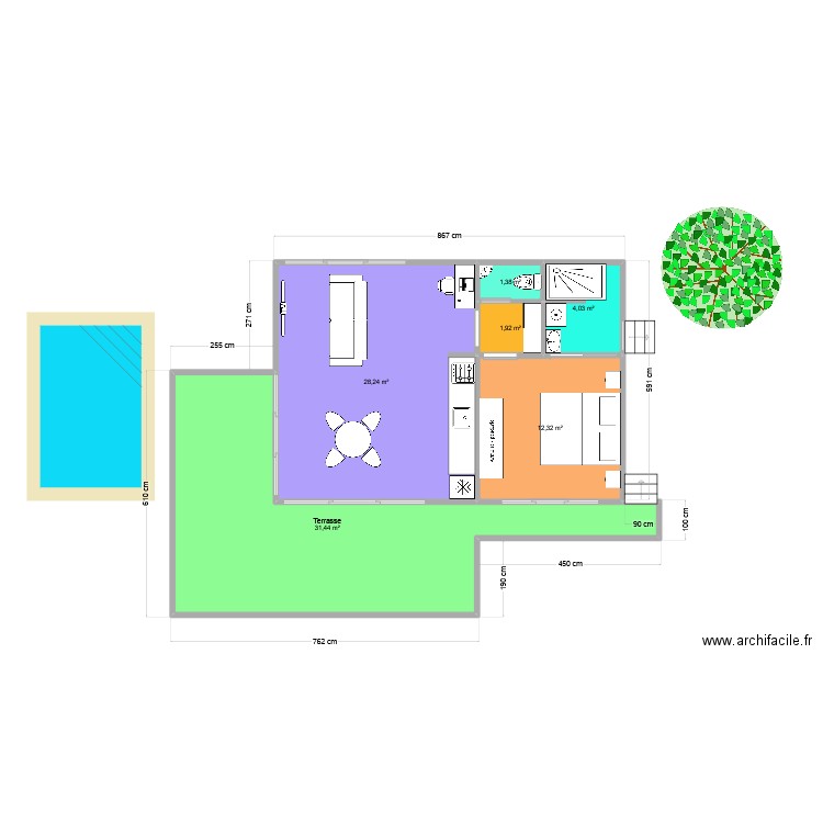 bungalow 2. Plan de 5 pièces et 53 m2