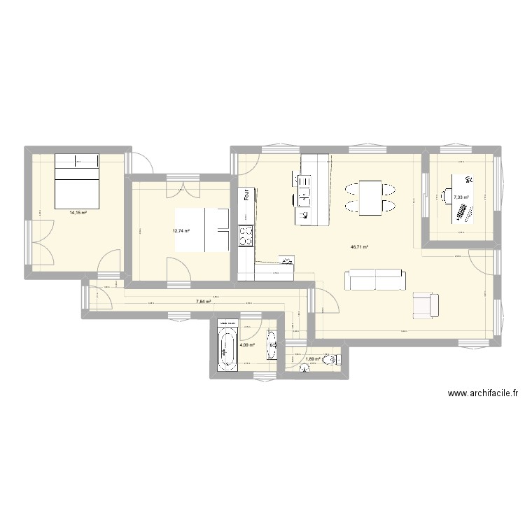 Change 1.0. Plan de 7 pièces et 95 m2