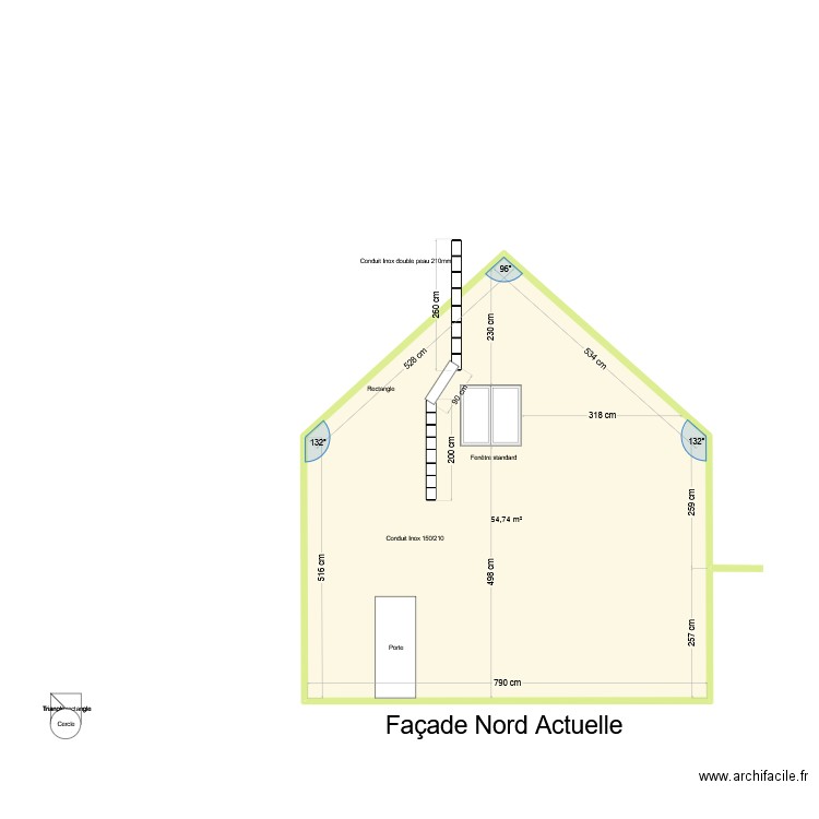 Plan de facade. Plan de 1 pièce et 55 m2