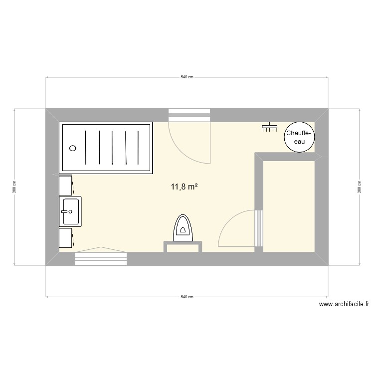 SDB . Plan de 1 pièce et 12 m2