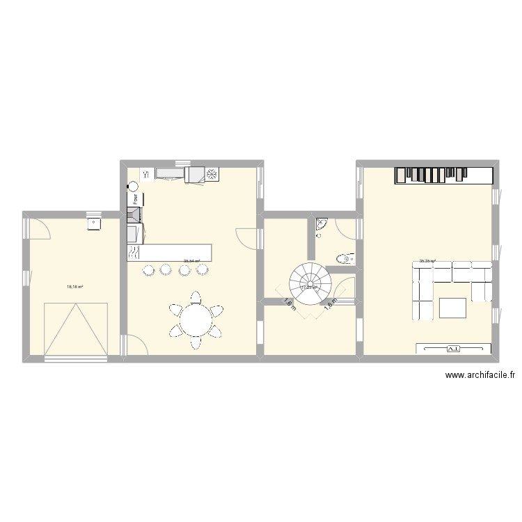 rdc. Plan de 4 pièces et 106 m2