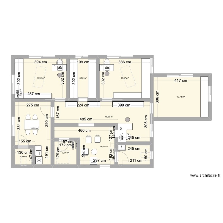 CABINET. Plan de 9 pièces et 87 m2