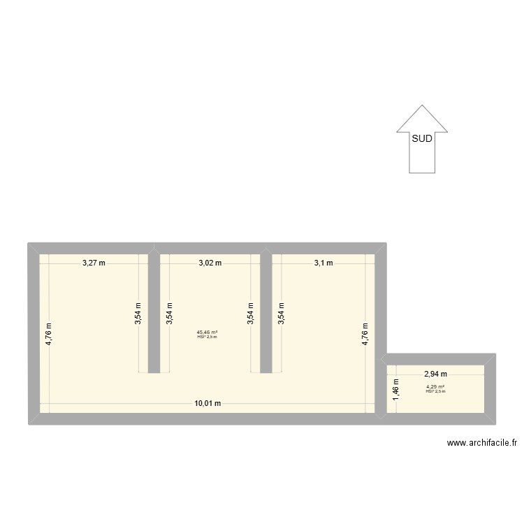 Mouron1. Plan de 2 pièces et 50 m2