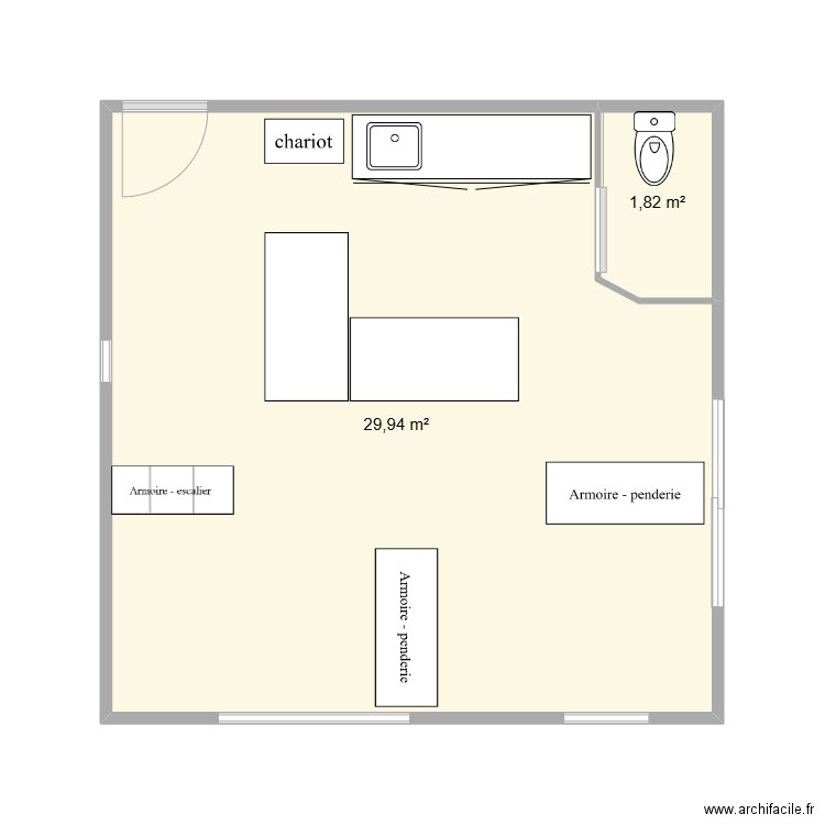 Les découvreurs. Plan de 2 pièces et 32 m2