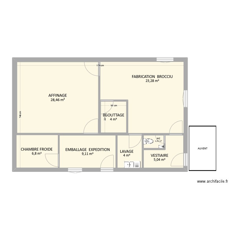 Fromagerie type. Plan de 8 pièces et 146 m2