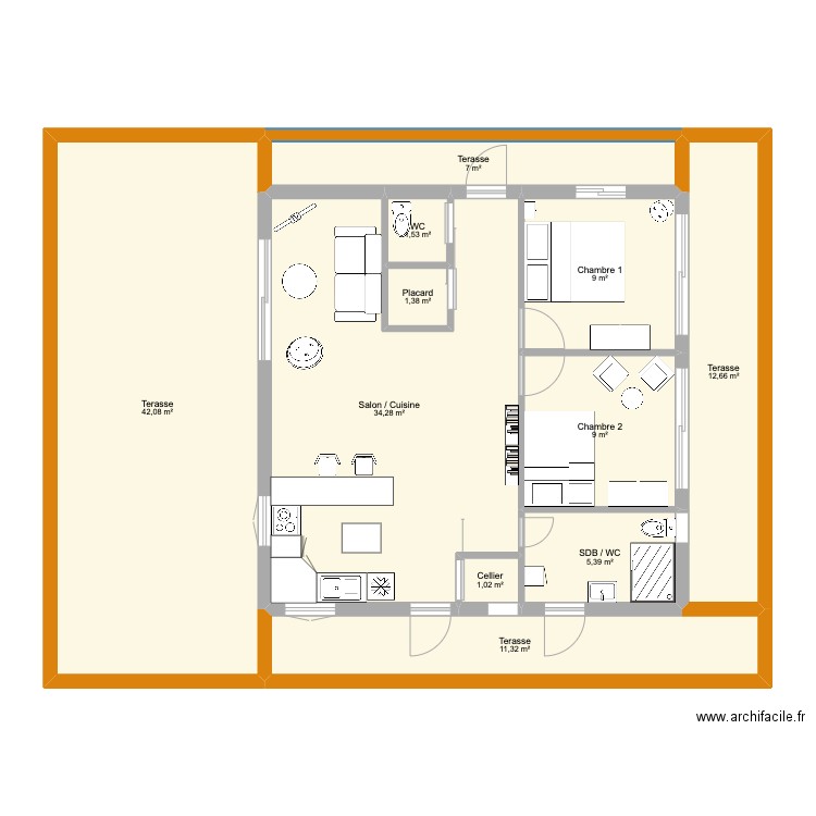 Maison 64m2. Plan de 11 pièces et 135 m2