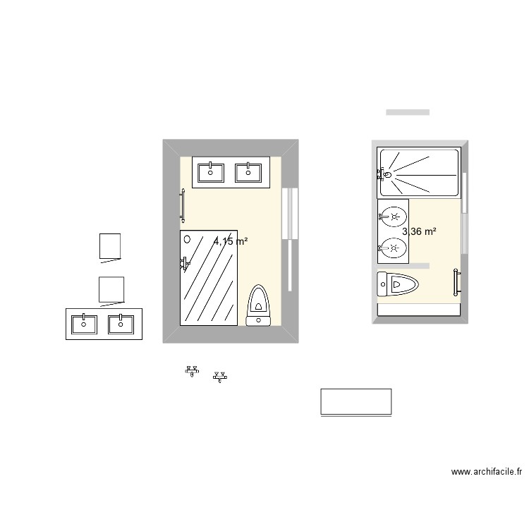 Sdb haut. Plan de 2 pièces et 8 m2