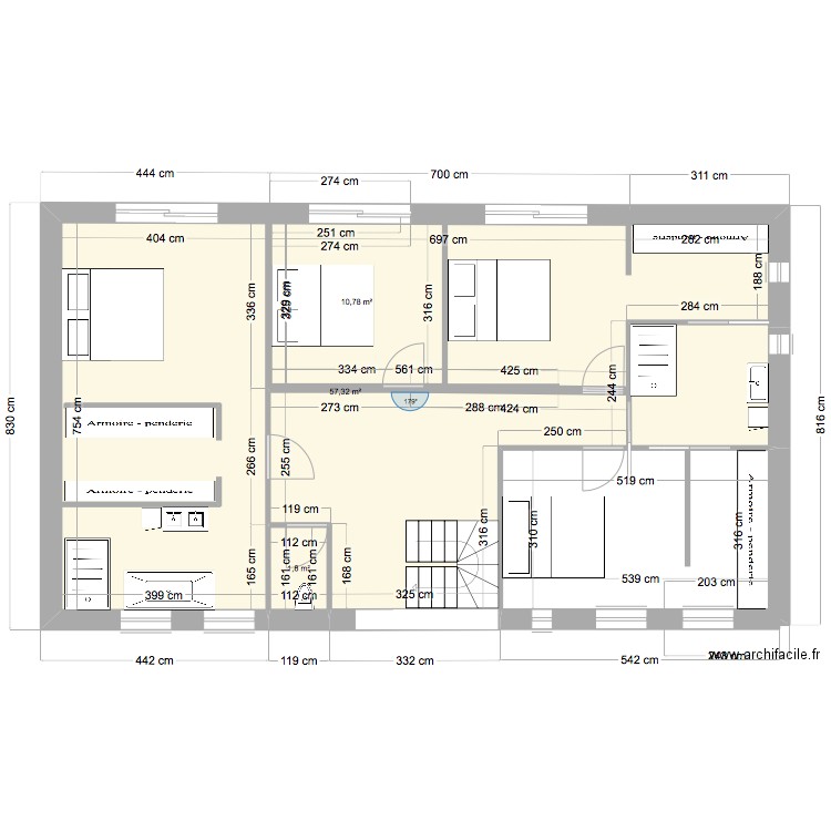 etage3. Plan de 3 pièces et 89 m2