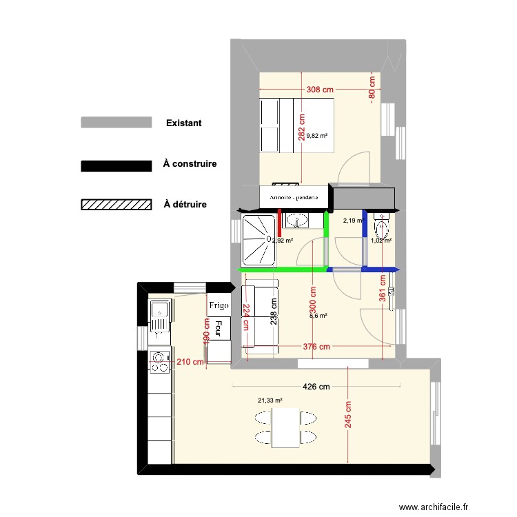 a casuccia projet 5. Plan de 6 pièces et 46 m2